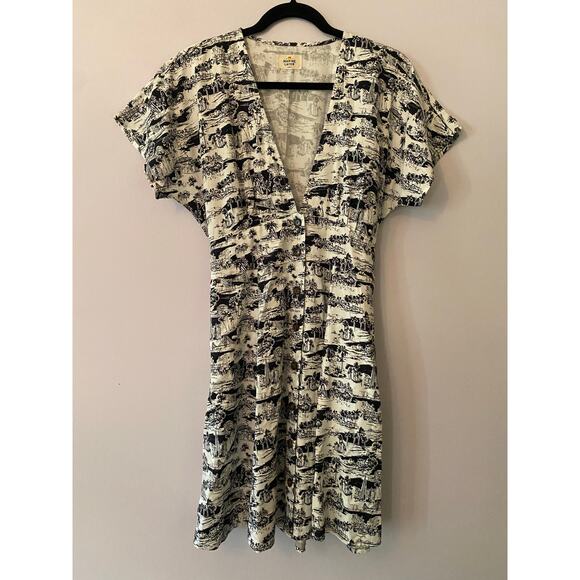 Marine Layer Camilla Dress Mini Black White City Print Tropical Women's Large - Picture 2 of 11